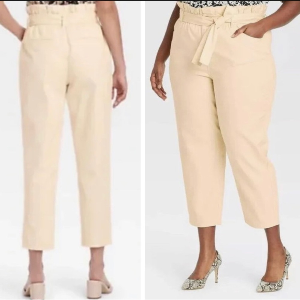 (NWOT) Who What Wear Cream Paper Bag Ankle Jean Trouser Pant w/ Tie Belt…